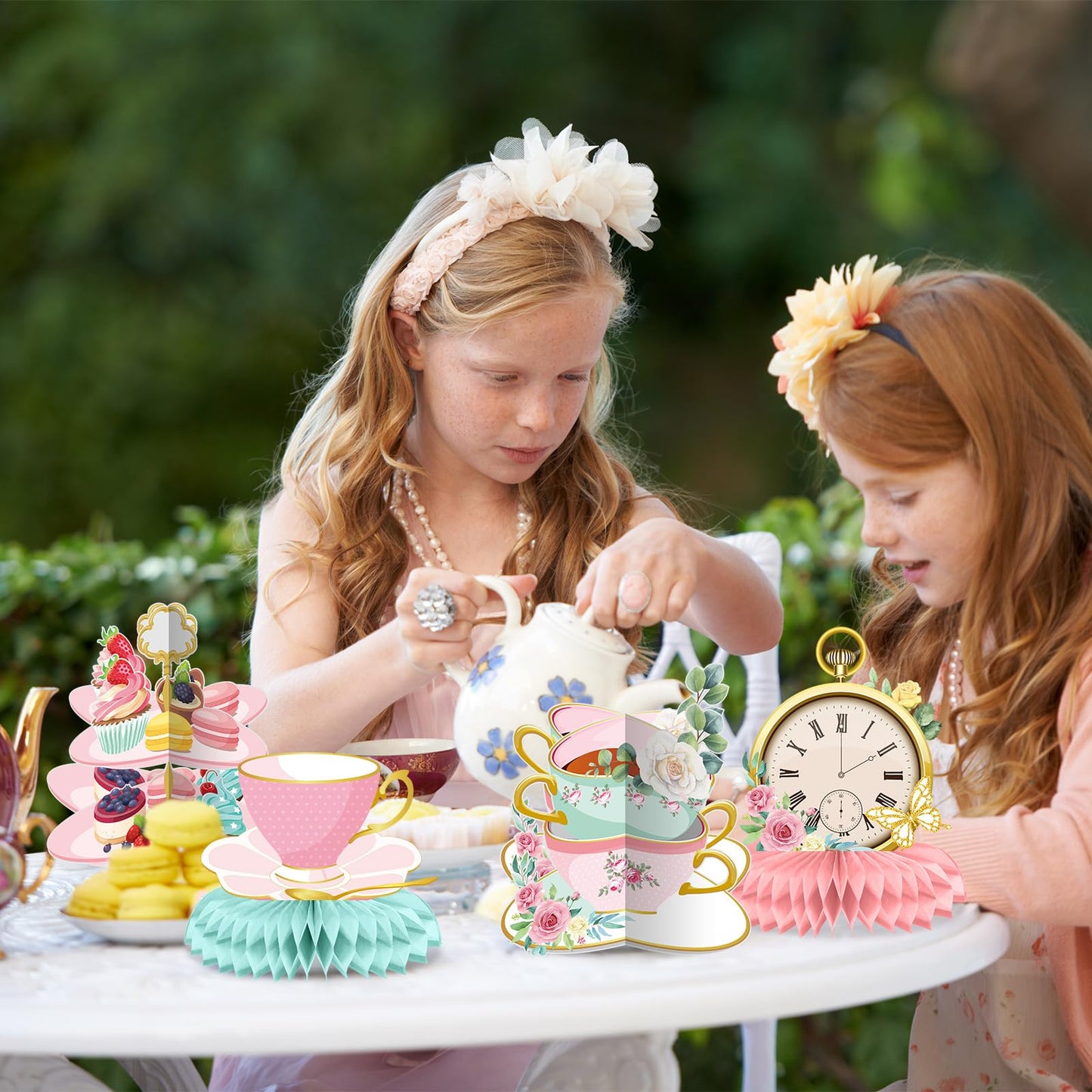 Chrisfall 12 Pcs Tea Party Decorations: Floral Teapot Honeycomb Centerpieces for Princess Birthday, Baby Shower & Wedding Favors