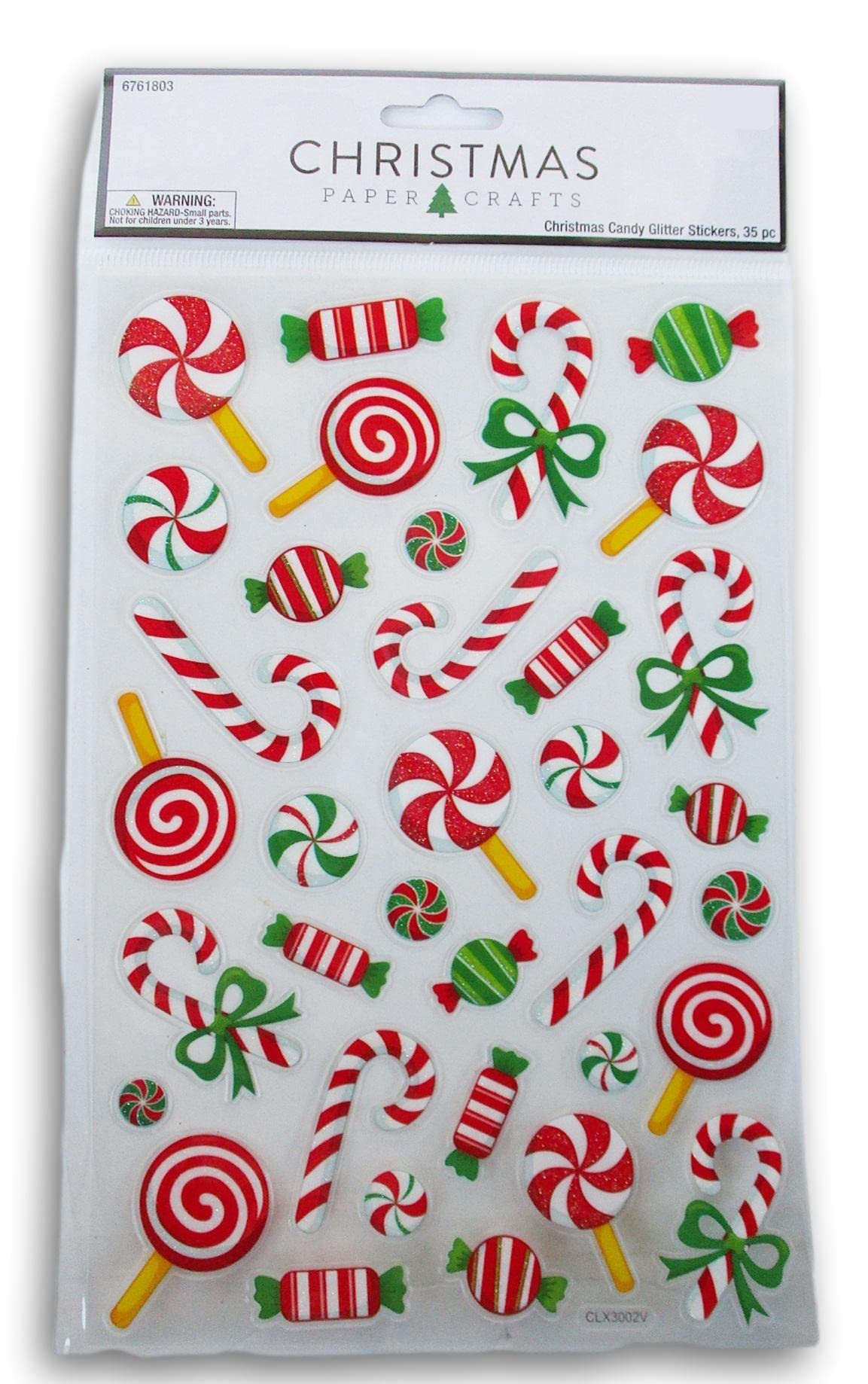 Christmas Crafts Peppermint Candy Cane Stickers - Glitter Adhesive Decals for Crafts & Scrapbooks (35 Pieces)