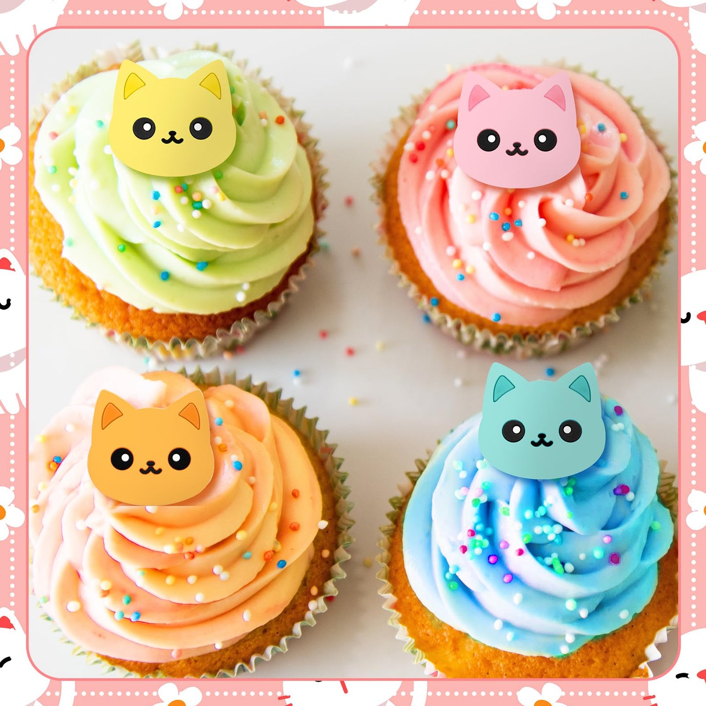 Chuangdi 48-Piece Cat Cupcake Rings – Colorful Toppers for Pet-Themed Parties, 4 Styles