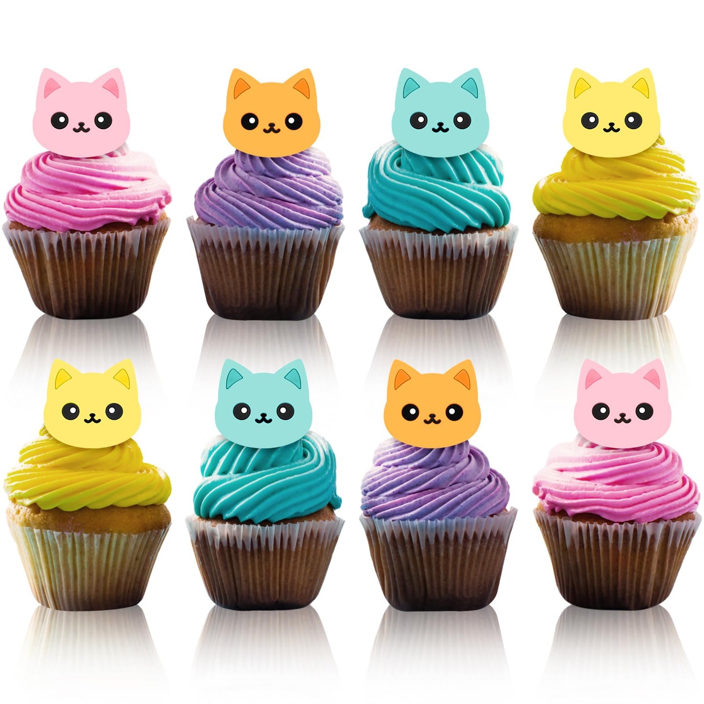 Chuangdi 48-Piece Cat Cupcake Rings – Colorful Toppers for Pet-Themed Parties, 4 Styles