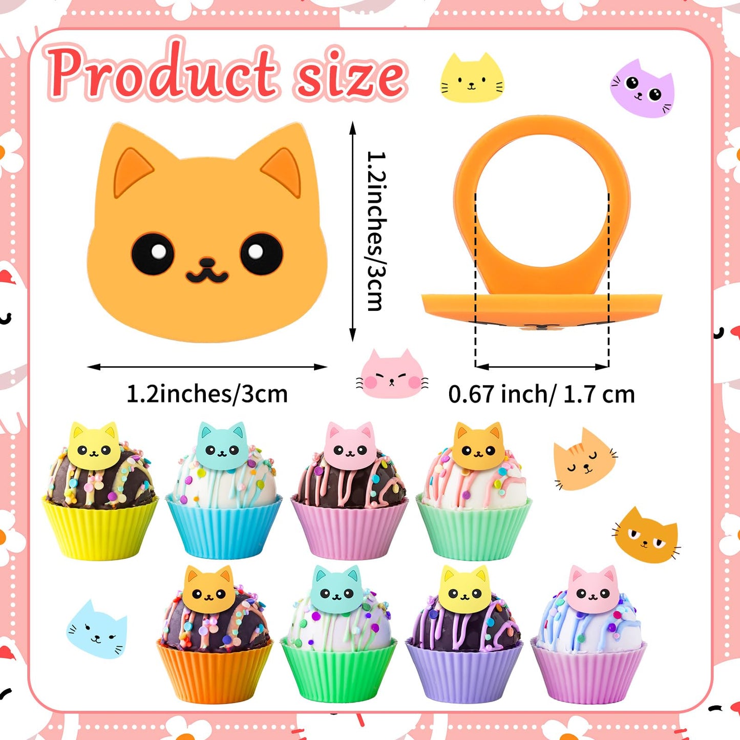 Chuangdi 48-Piece Cat Cupcake Rings – Colorful Toppers for Pet-Themed Parties, 4 Styles