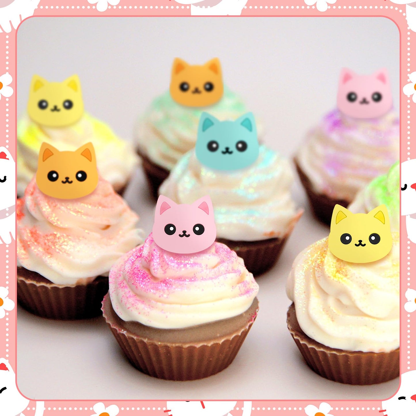 Chuangdi 48-Piece Cat Cupcake Rings – Colorful Toppers for Pet-Themed Parties, 4 Styles