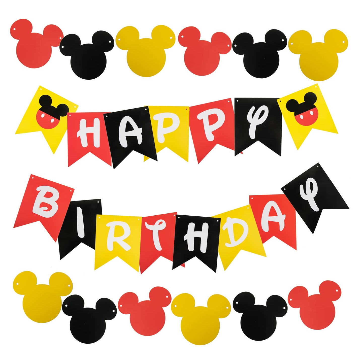 CHuangQi Colorful Happy Birthday Banner with Mickey Style Bunting – Mickey Theme Party Supplies