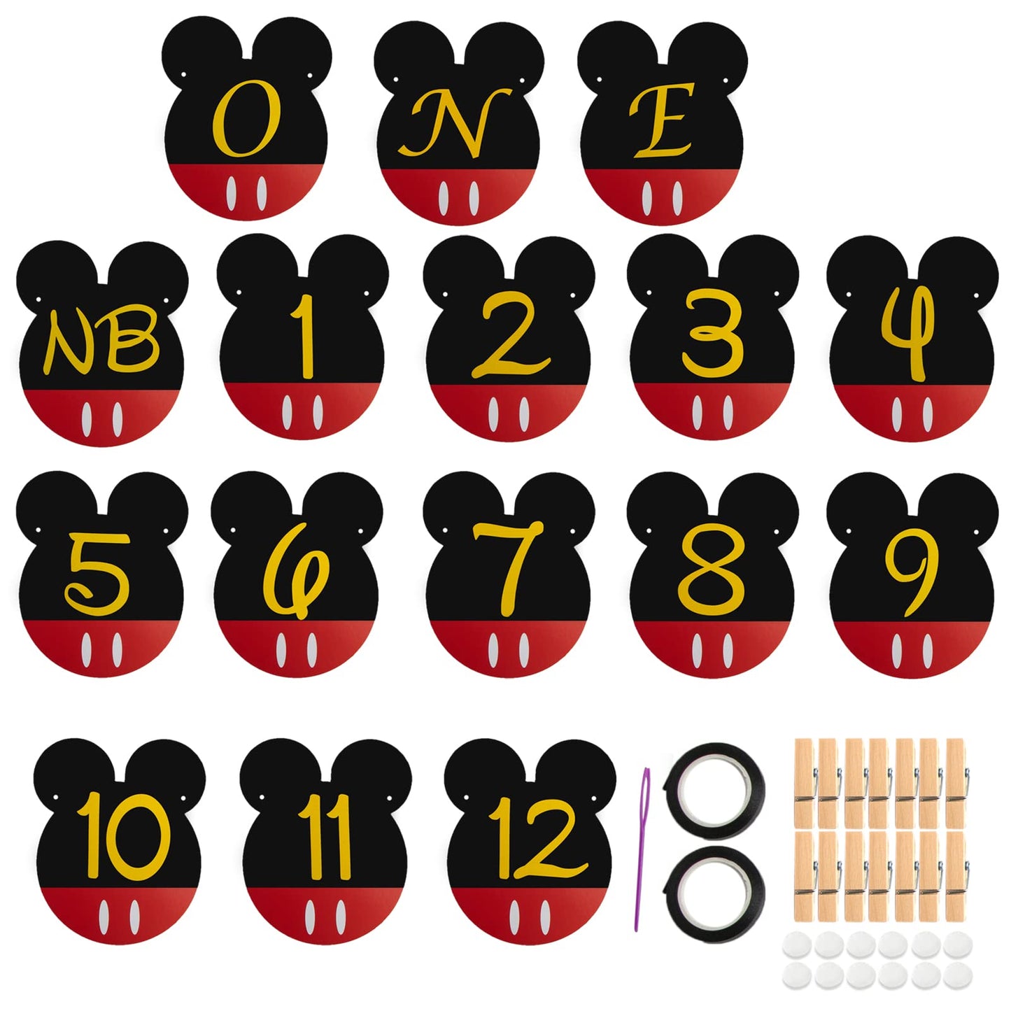 CHuangQi Mickey Themed Birthday Photo Banner & ONE High Chair Banner NB–12M