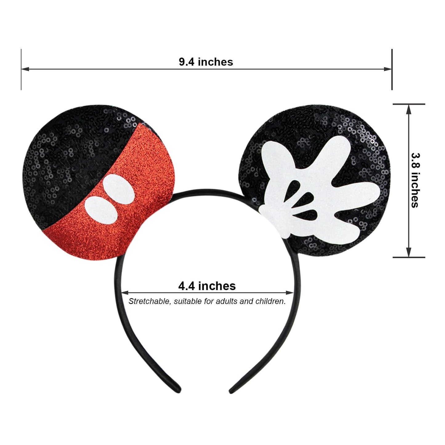 CHuangQi 2-Pack Mouse Ears Headbands with Shiny Bow — Double-Sided Sequins for Party & Photos | XC25-2