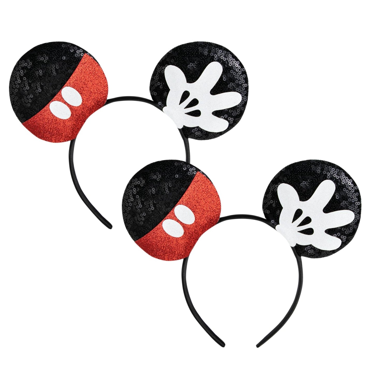 CHuangQi 2-Pack Mouse Ears Headbands with Shiny Bow — Double-Sided Sequins for Party & Photos | XC25-2