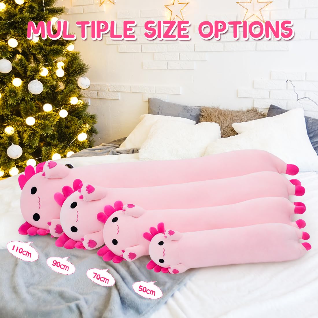 Chubbyjoy Long Axolotl Plush Body Pillow - 35” Pink Axolotl Stuffed Toy for Girls & Boys