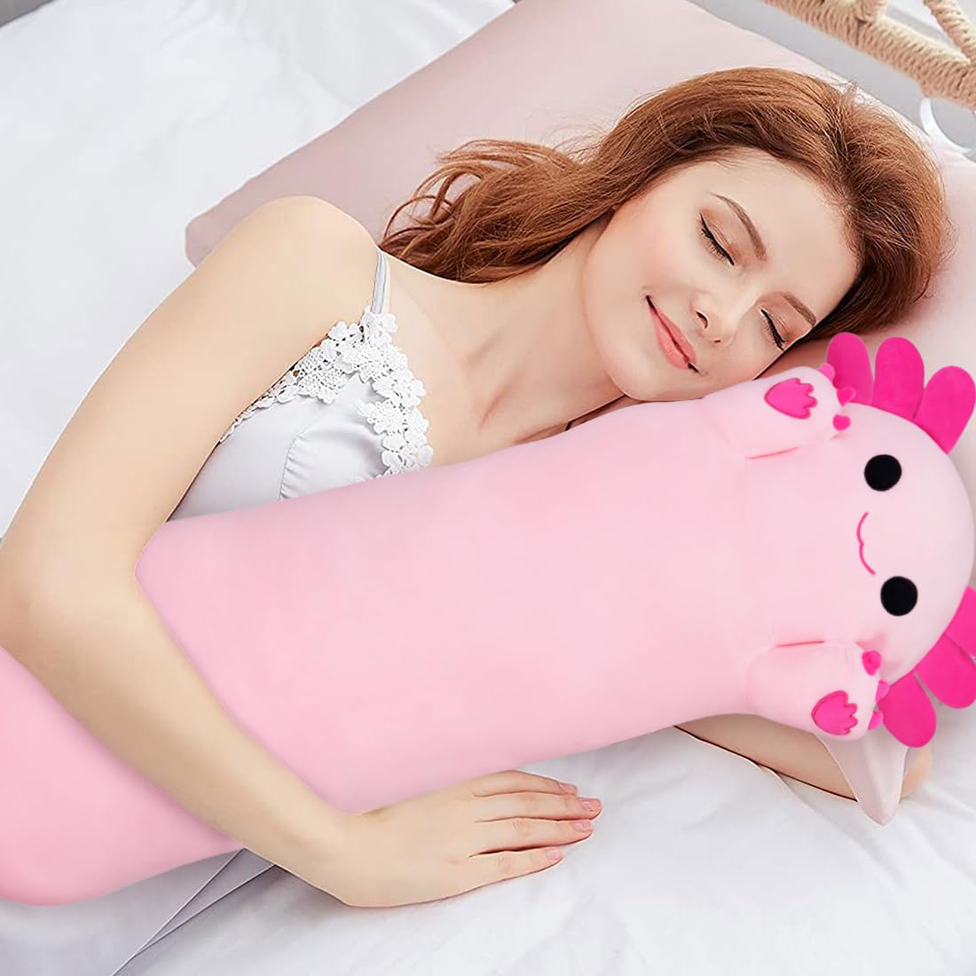 Chubbyjoy Long Axolotl Plush Body Pillow - 35” Pink Axolotl Stuffed Toy for Girls & Boys
