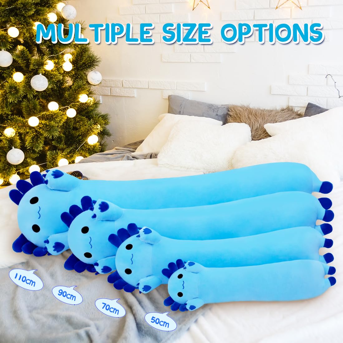 Chubbyjoy Axolotl Plush Pillow — 35-Inch Blue Kawaii Body Pillow