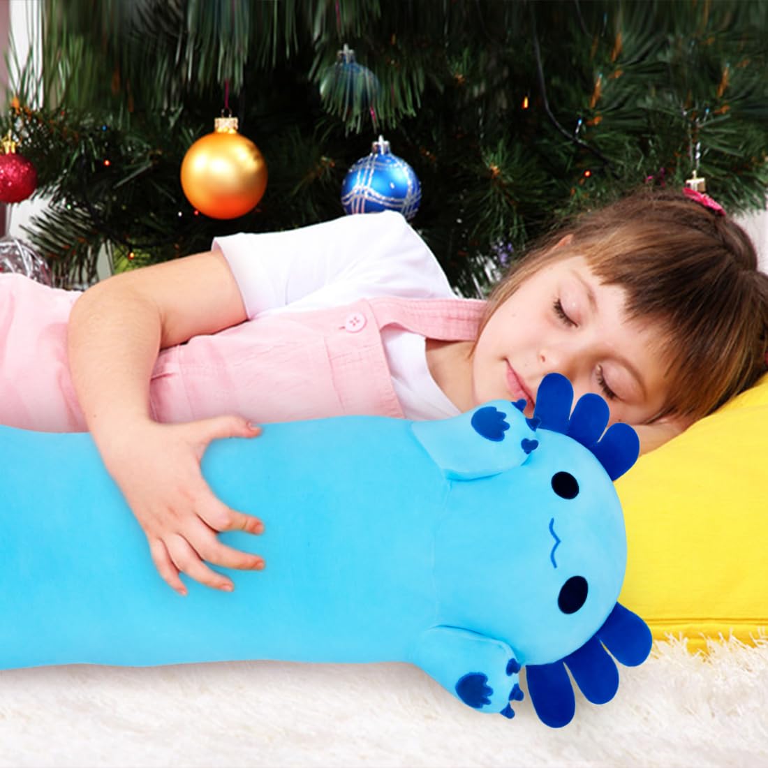 Chubbyjoy Axolotl Plush Pillow — 35-Inch Blue Kawaii Body Pillow