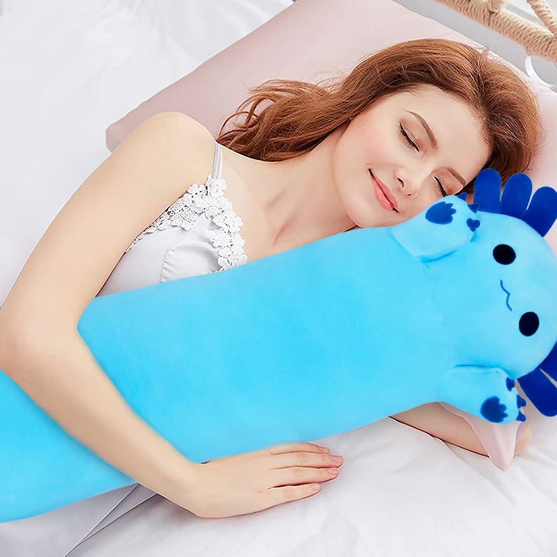 Chubbyjoy Axolotl Plush Pillow — 35-Inch Blue Kawaii Body Pillow