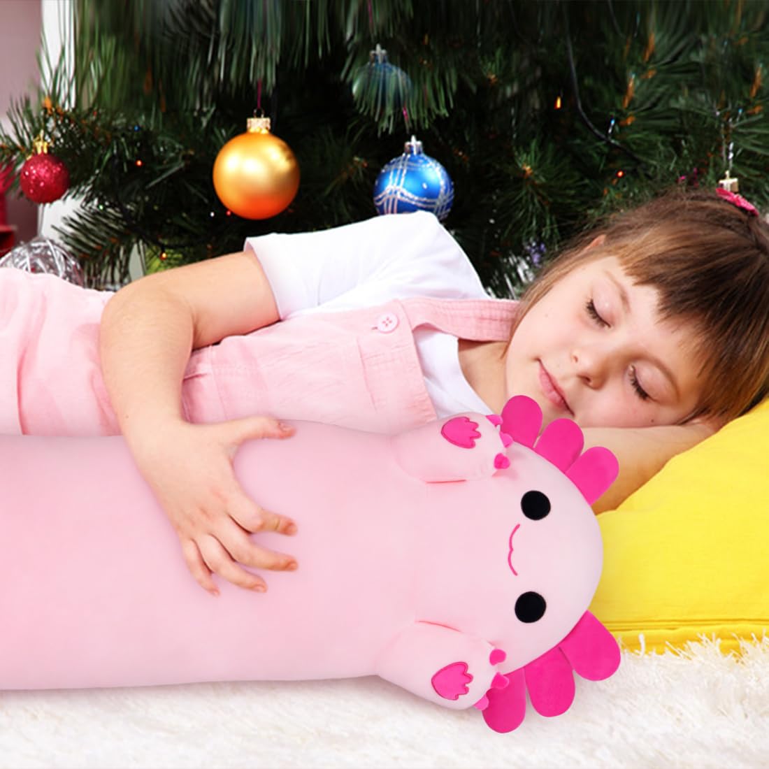 Chubbyjoy Long Axolotl Plush Body Pillow - 35” Pink Axolotl Stuffed Toy for Girls & Boys