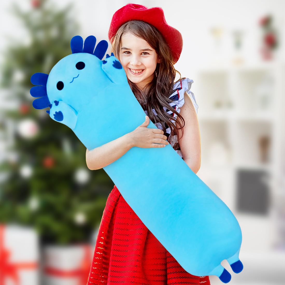 Chubbyjoy Axolotl Plush Toy — 27.5in Blue Long Body Pillow