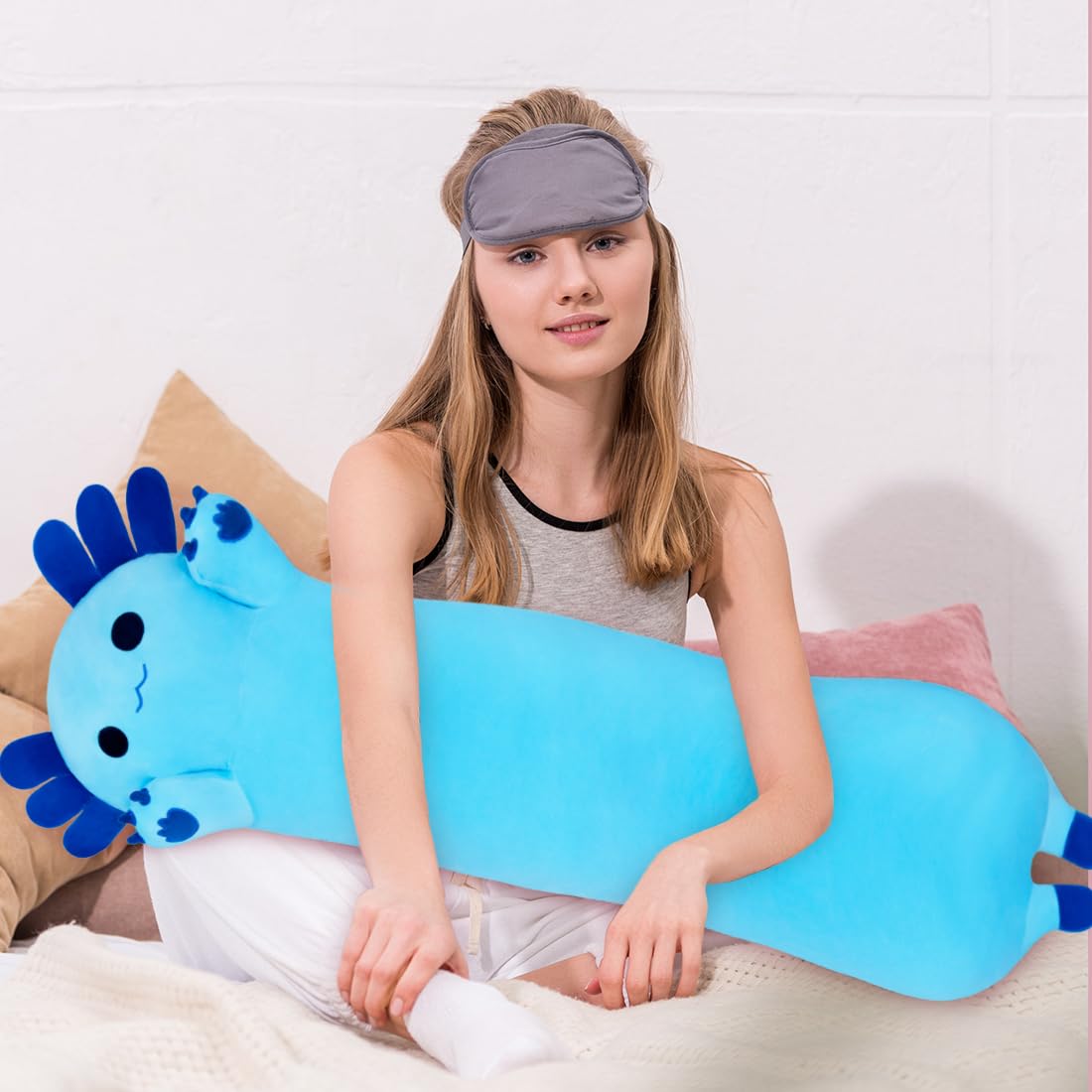 Chubbyjoy Axolotl Plush Toy — 27.5in Blue Long Body Pillow
