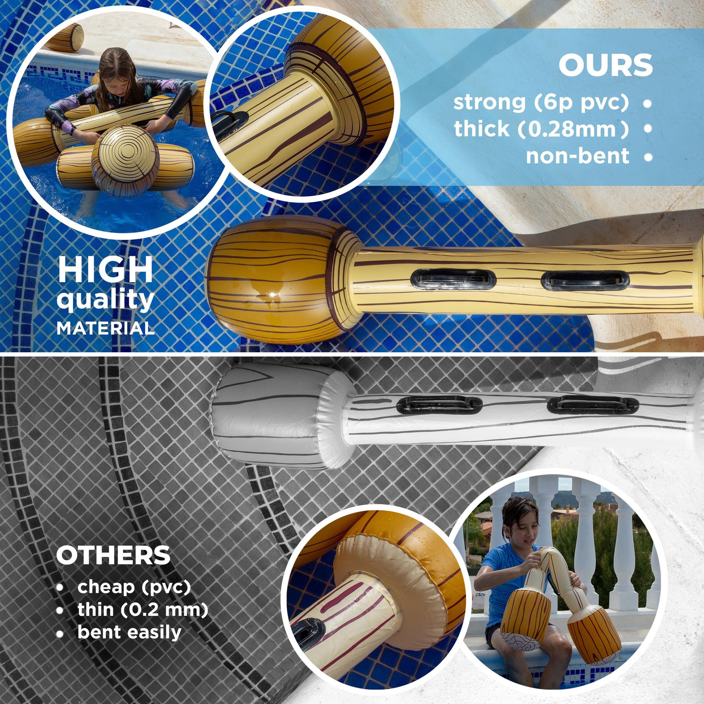 Chuchik Upgraded Battle Logs — Inflatable Joust Pool Game for Adults & Teens