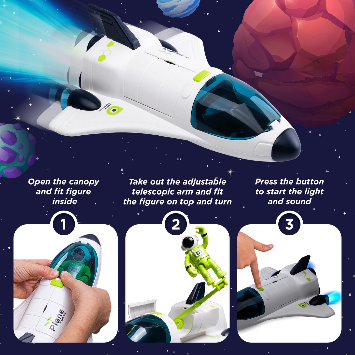 CHUKOO Upgraded Space Playset – Space Shuttle Toy with Astronauts, Rover & Station