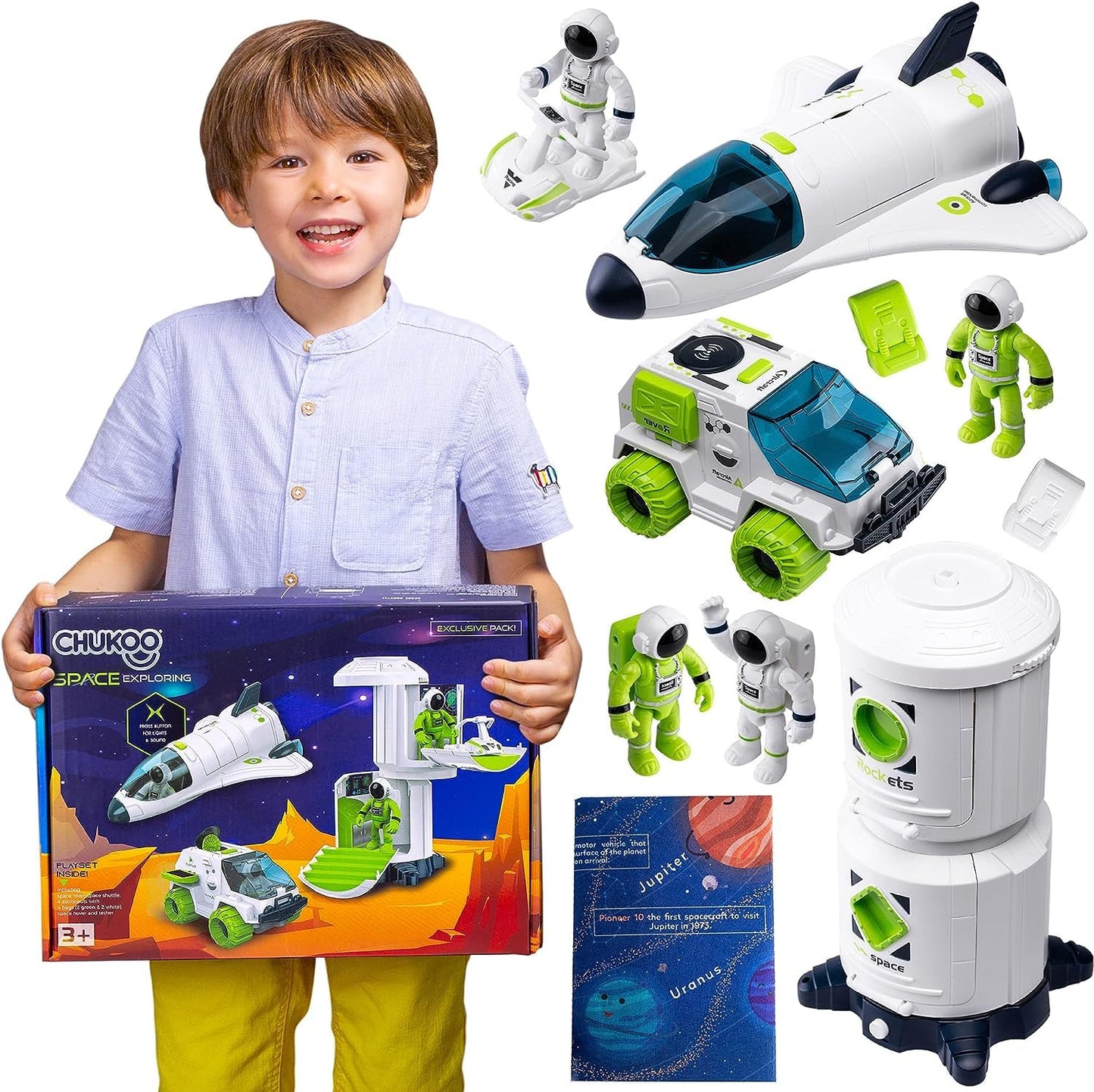 CHUKOO Upgraded Space Playset – Space Shuttle Toy with Astronauts, Rover & Station