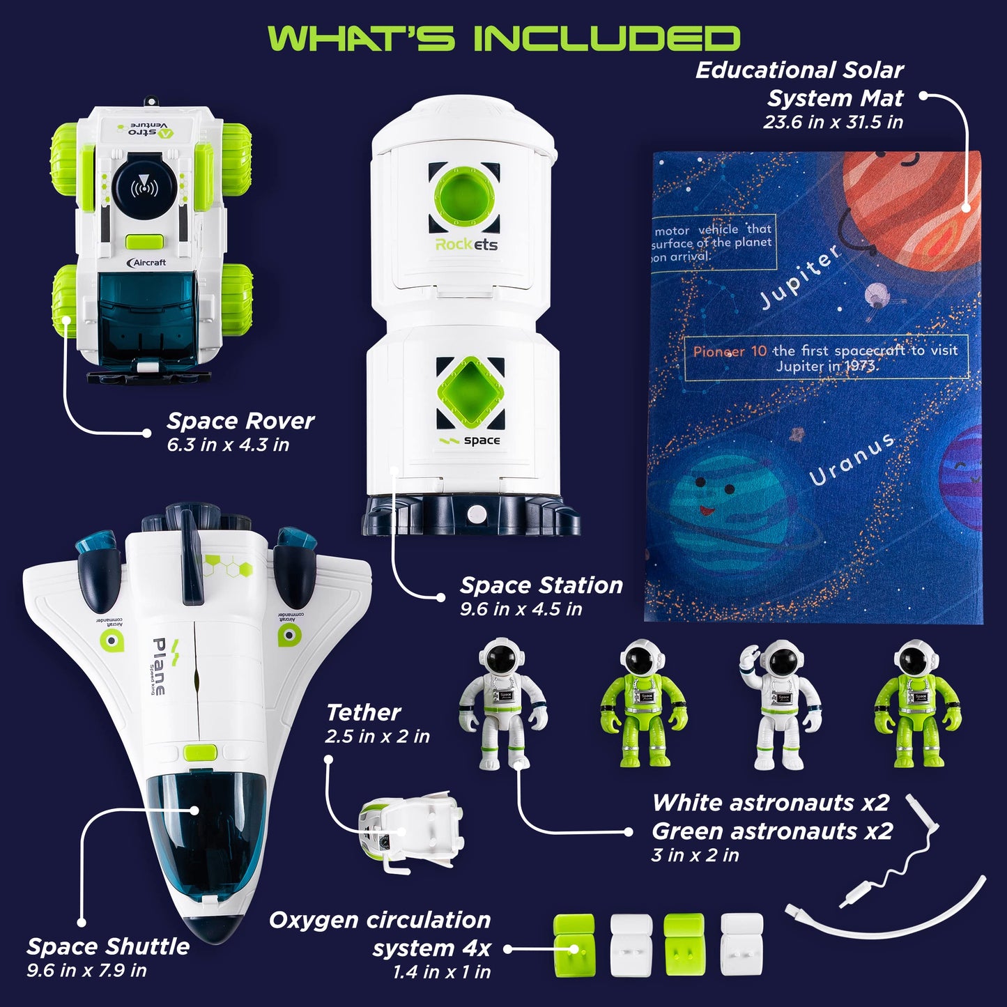 CHUKOO Upgraded Space Playset – Space Shuttle Toy with Astronauts, Rover & Station