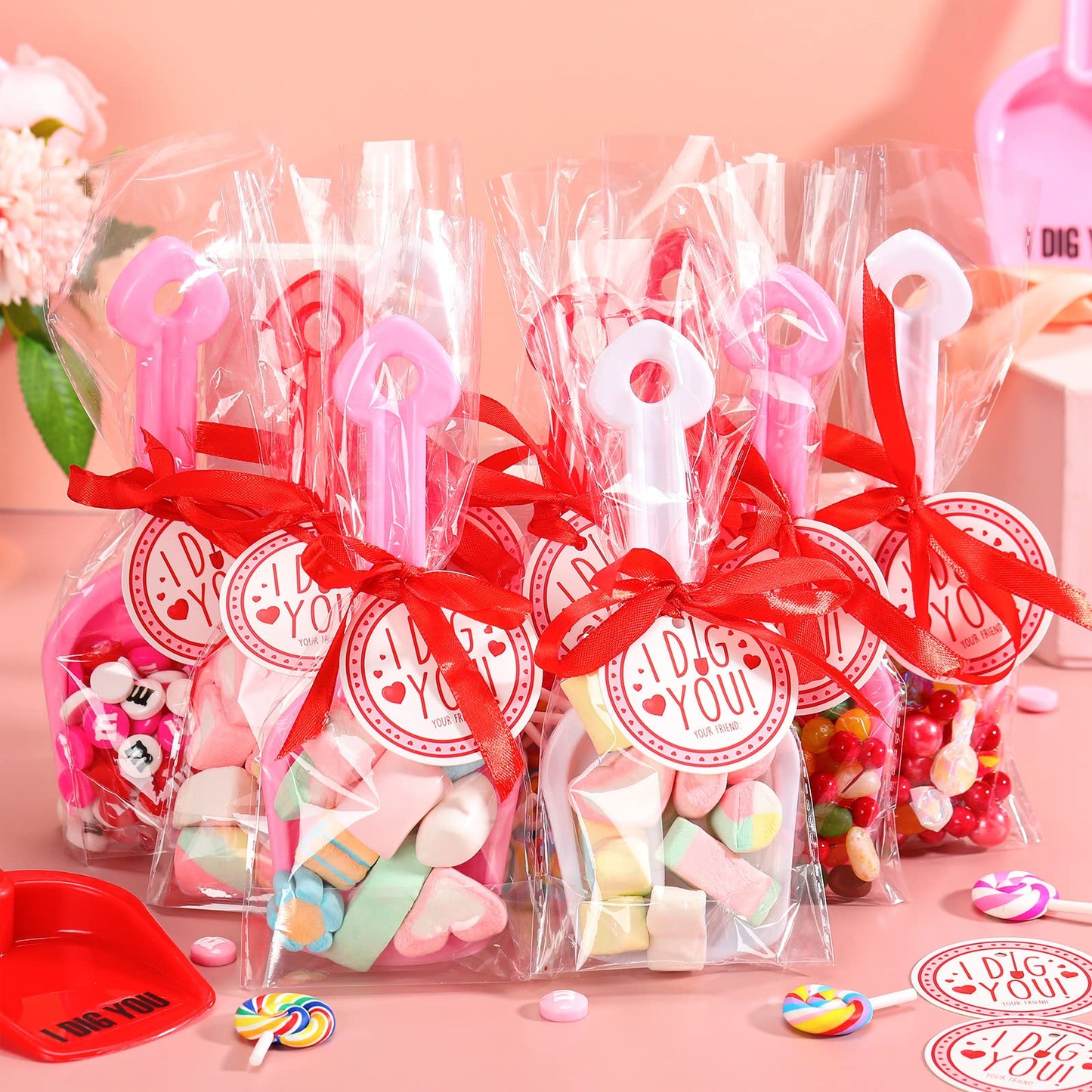 Chumia Valentine’s Day I Dig You Shovels — 230-Piece Gift Set with Stickers, Tags, Bags & Ribbon