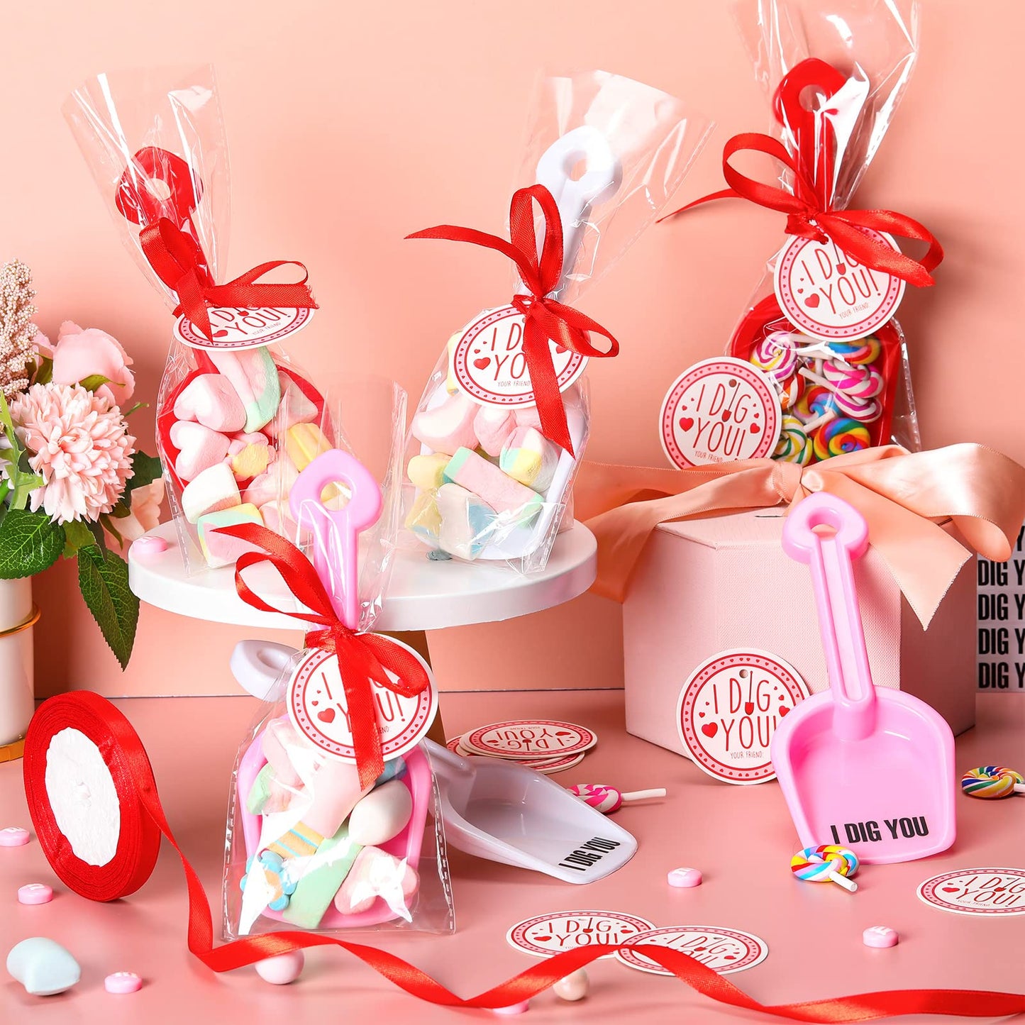 Chumia Valentine’s Day I Dig You Shovels — 230-Piece Gift Set with Stickers, Tags, Bags & Ribbon