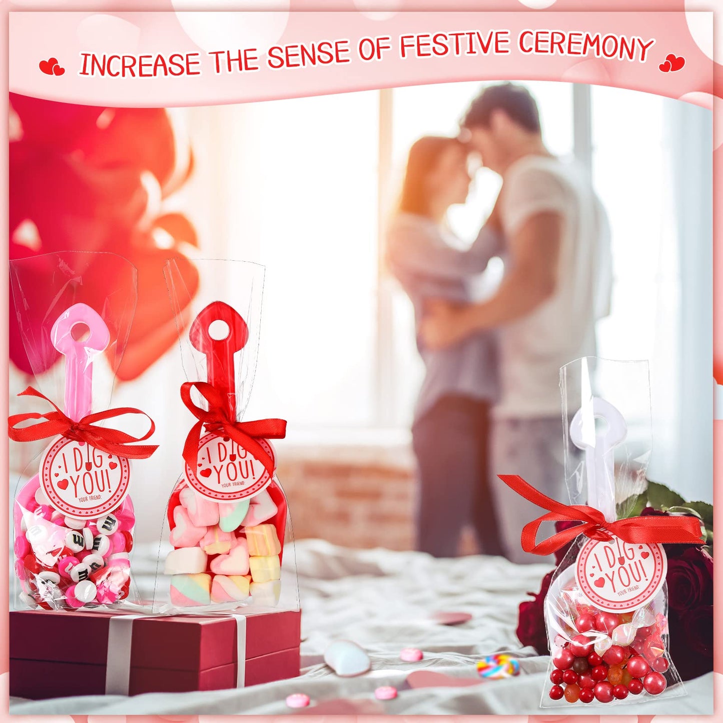 Chumia Valentine’s Day I Dig You Shovels — 230-Piece Gift Set with Stickers, Tags, Bags & Ribbon