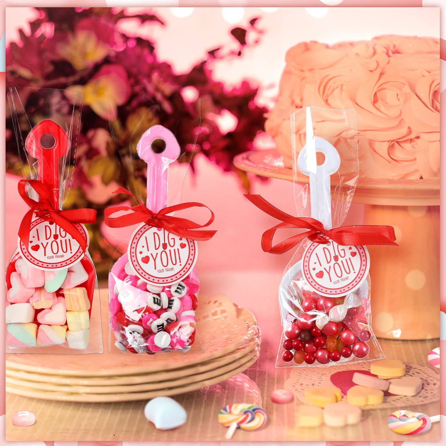 Chumia Valentine’s Day I Dig You Shovels — 230-Piece Gift Set with Stickers, Tags, Bags & Ribbon