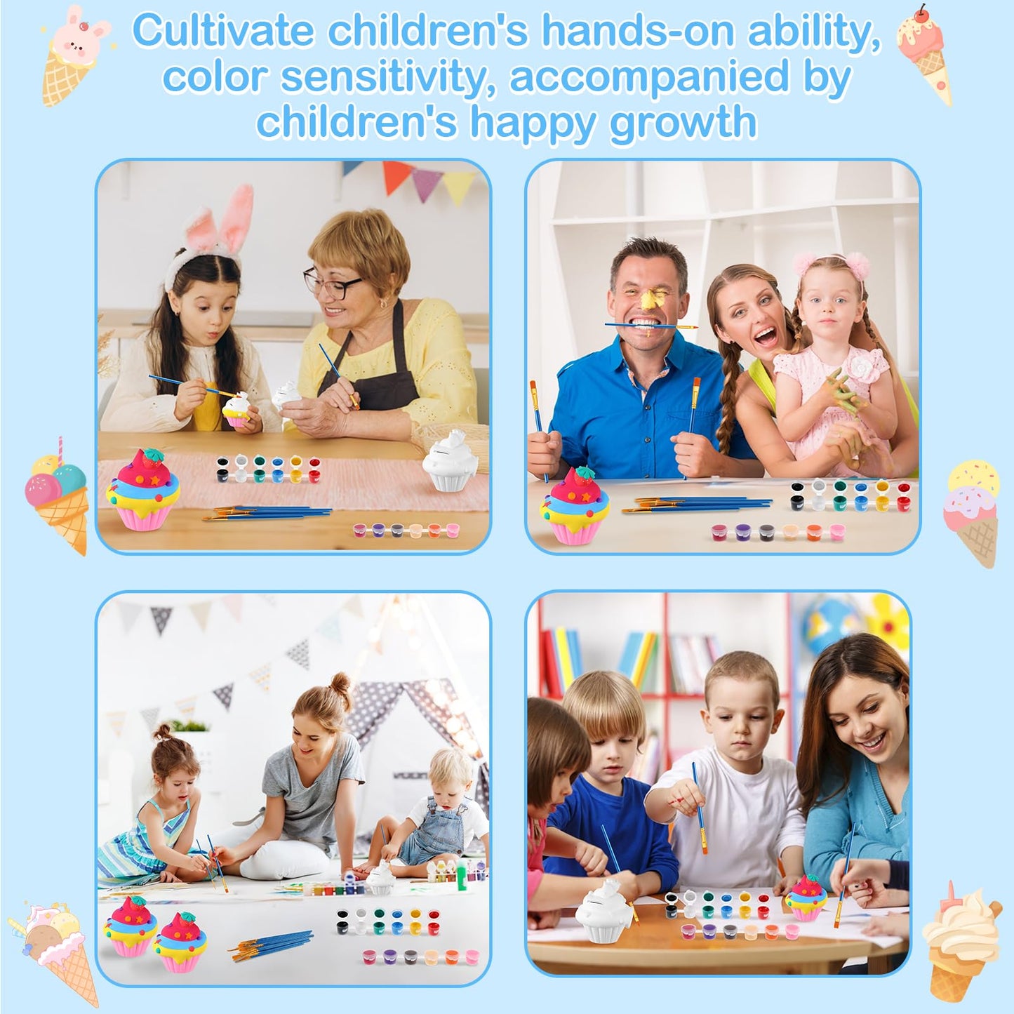 Chunful 6-Set Ceramic Piggy Bank Painting Kit for Kids – Cupcake Theme