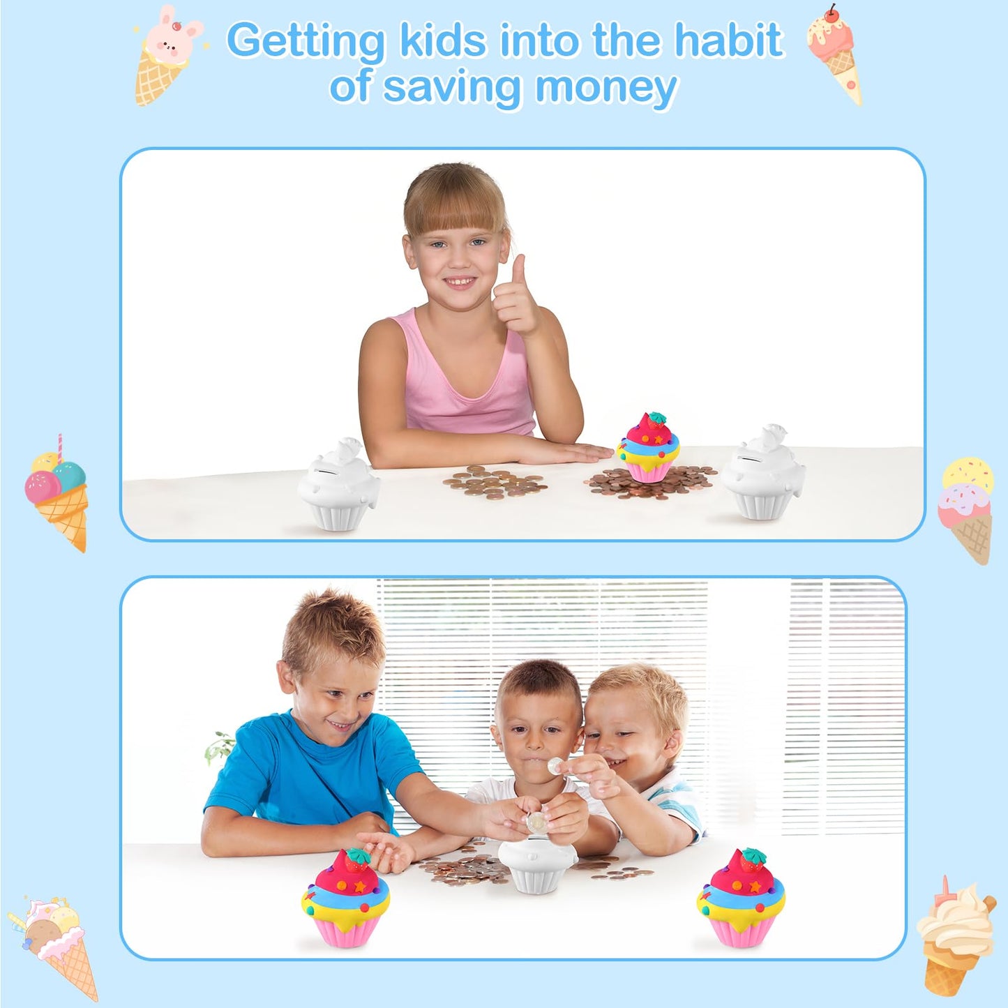 Chunful 6-Set Ceramic Piggy Bank Painting Kit for Kids – Cupcake Theme