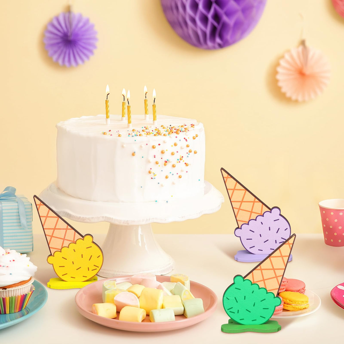 Chunful 6-Piece Wooden Ice Cream Centerpiece Set | Summer Table Decor & Party Signs