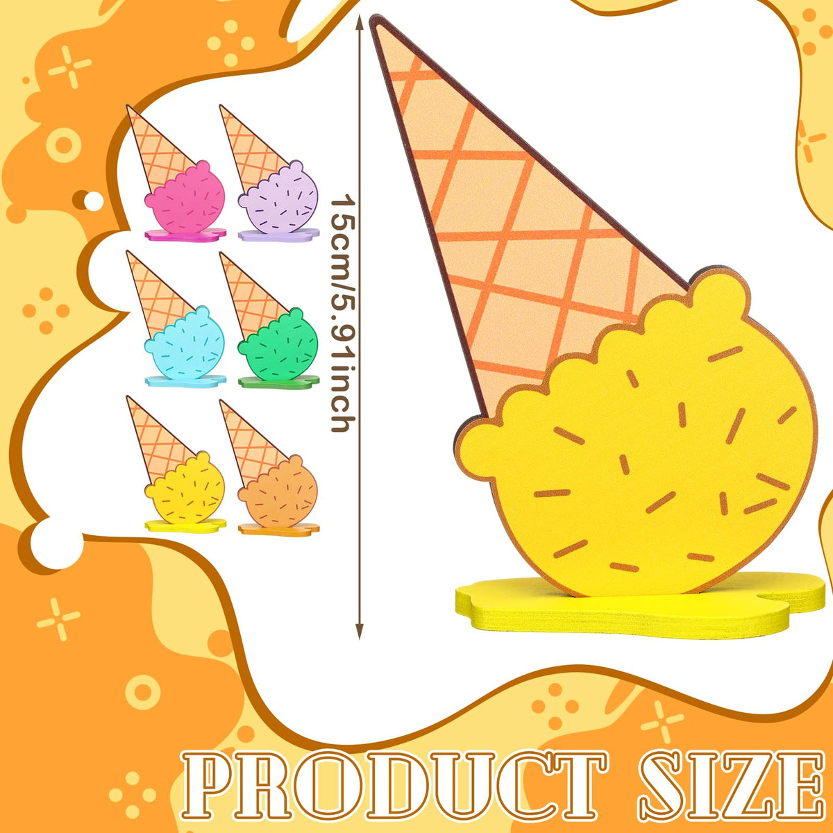Chunful 6-Piece Wooden Ice Cream Centerpiece Set | Summer Table Decor & Party Signs