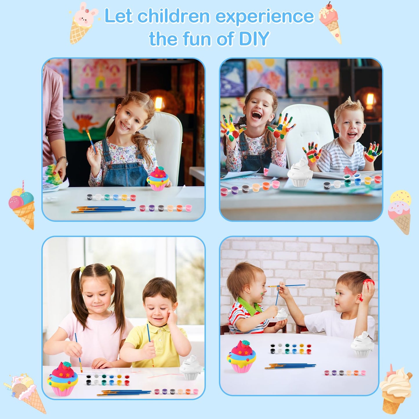 Chunful 6-Set Ceramic Piggy Bank Painting Kit for Kids – Cupcake Theme