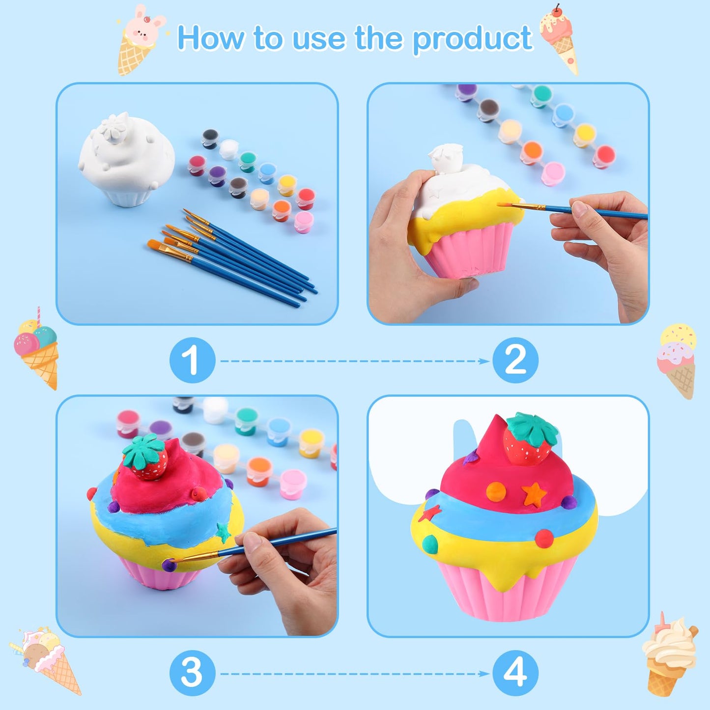 Chunful 6-Set Ceramic Piggy Bank Painting Kit for Kids – Cupcake Theme