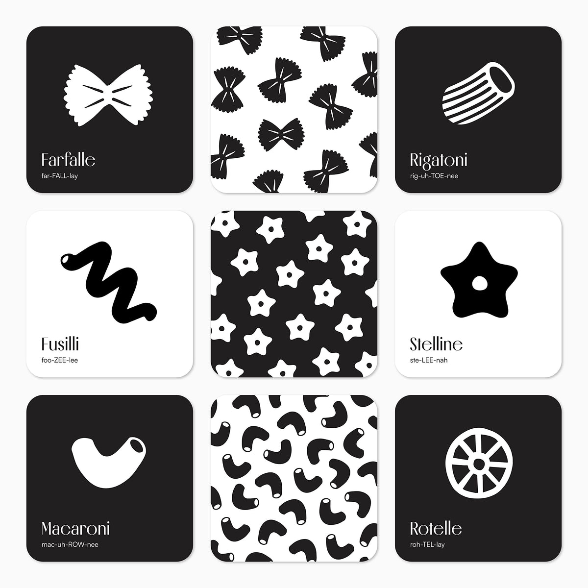 Chunky Deli Baby Pasta Cards – High-Contrast Flash Cards