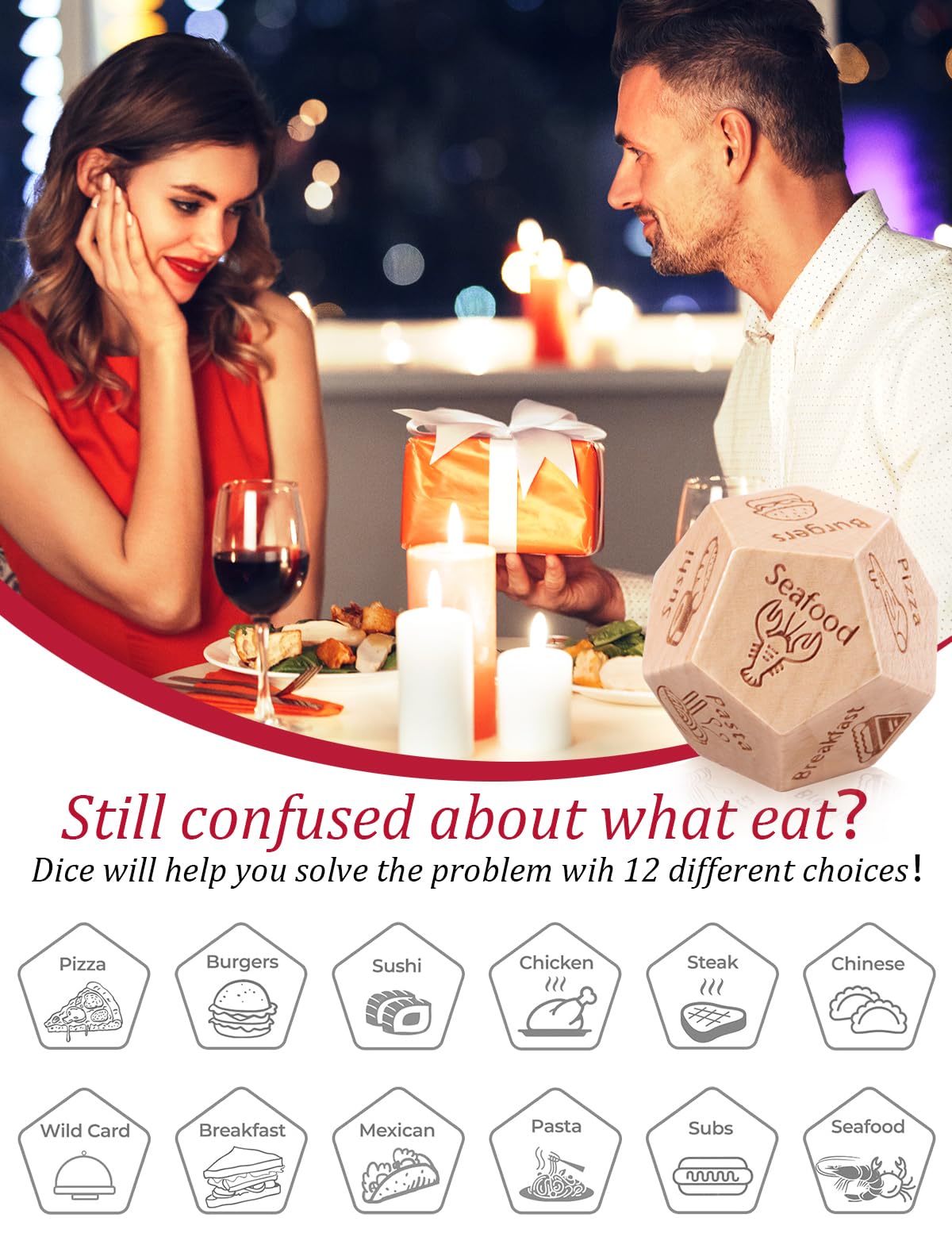 ChunlongFour Valentines Day Gifts for Him & Her – Food Decision Dice for Couples