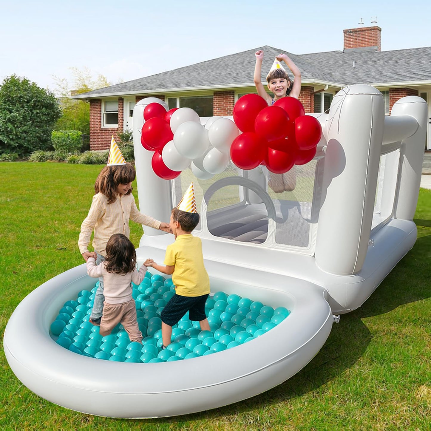 CHUNNIAN White Bounce House – Indoor/Outdoor Mini Inflatable with Ball Pit Pool (No Blower)