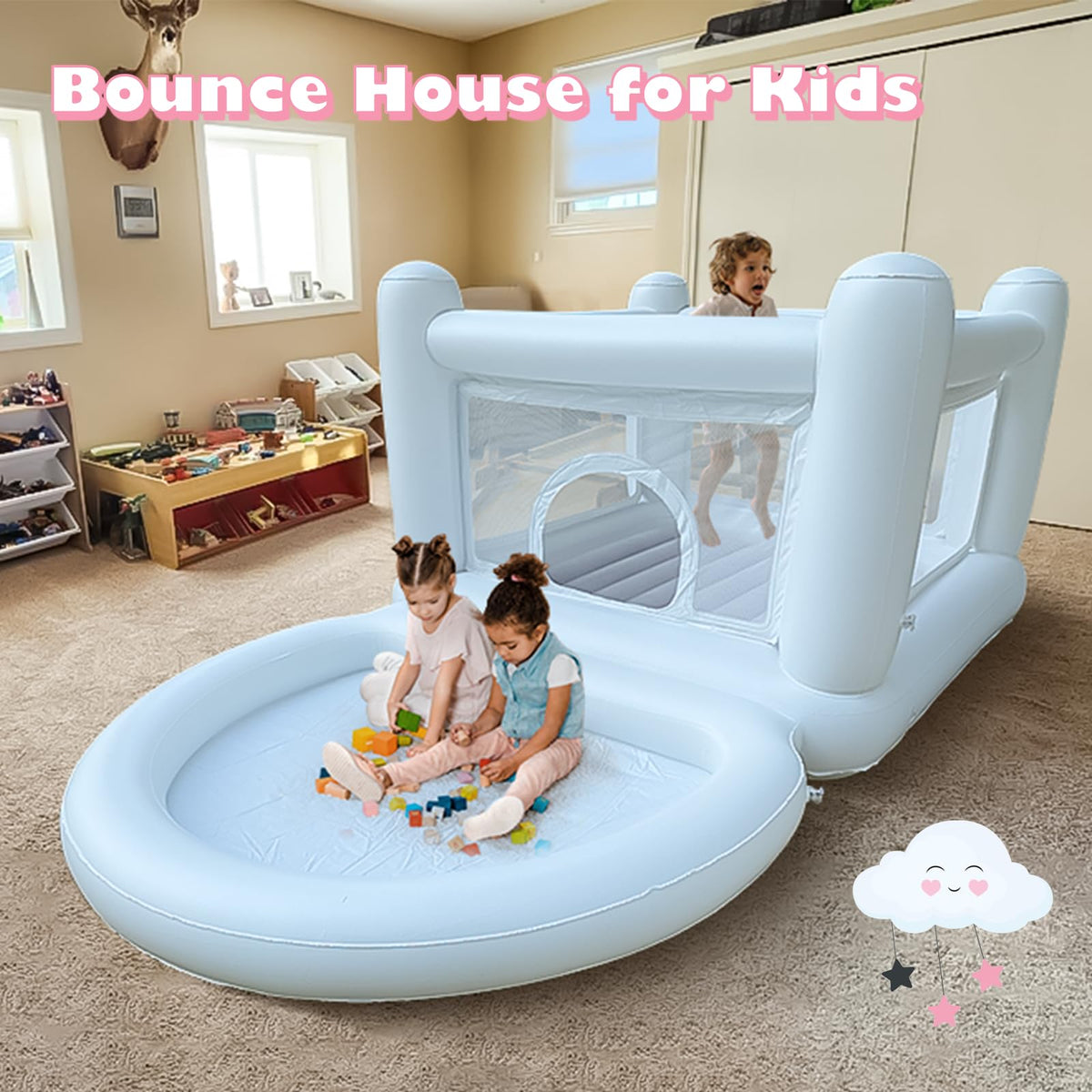 CHUNNIAN White Bounce House – Indoor/Outdoor Mini Inflatable with Ball Pit Pool (No Blower)