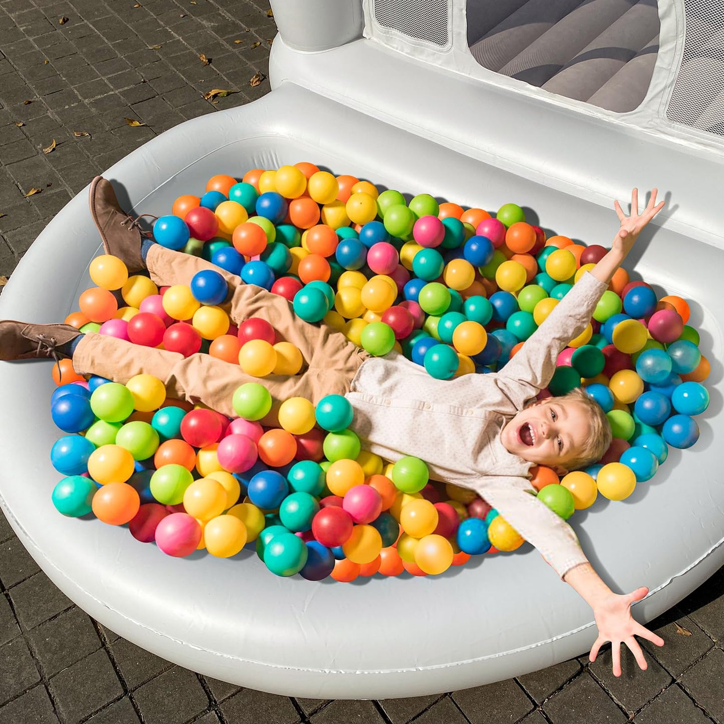 CHUNNIAN White Bounce House – Indoor/Outdoor Mini Inflatable with Ball Pit Pool (No Blower)