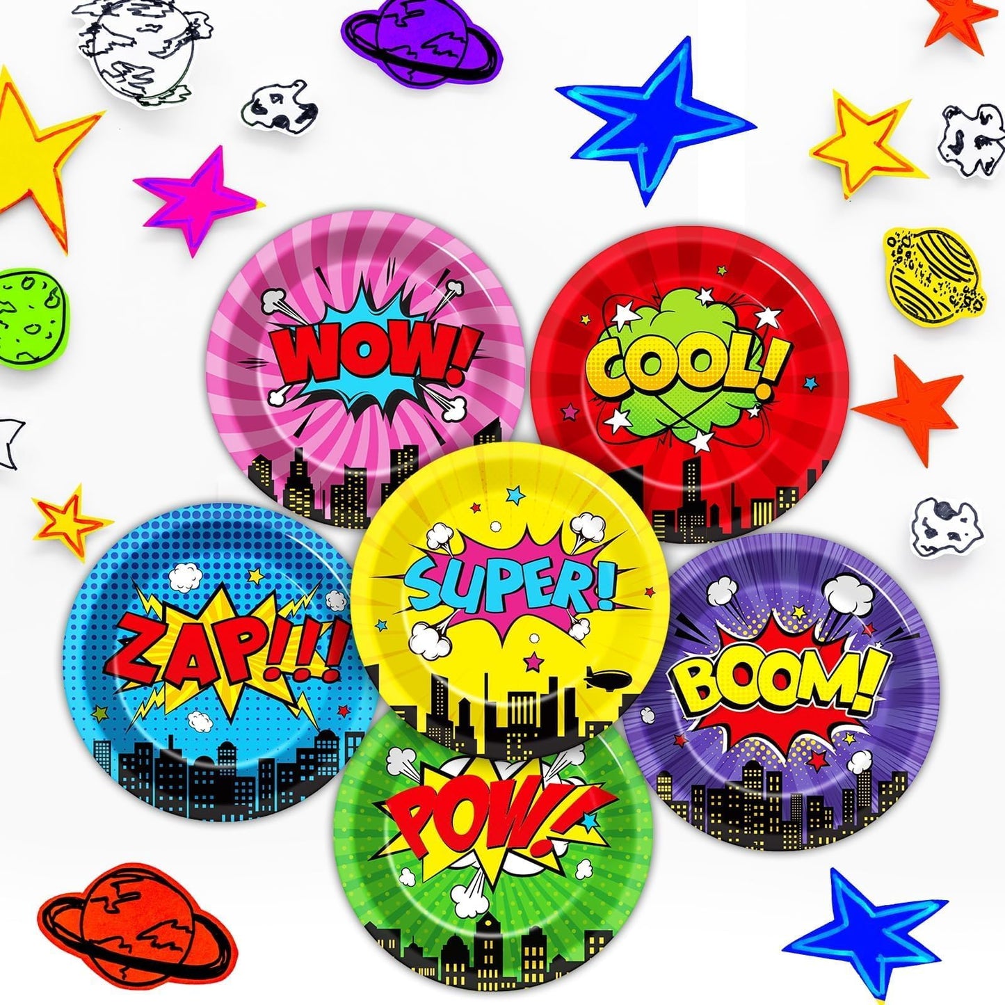 CHUNNIN 60 Pcs Super Theme Hero Party Plates – 9in Disposable Birthday Tableware