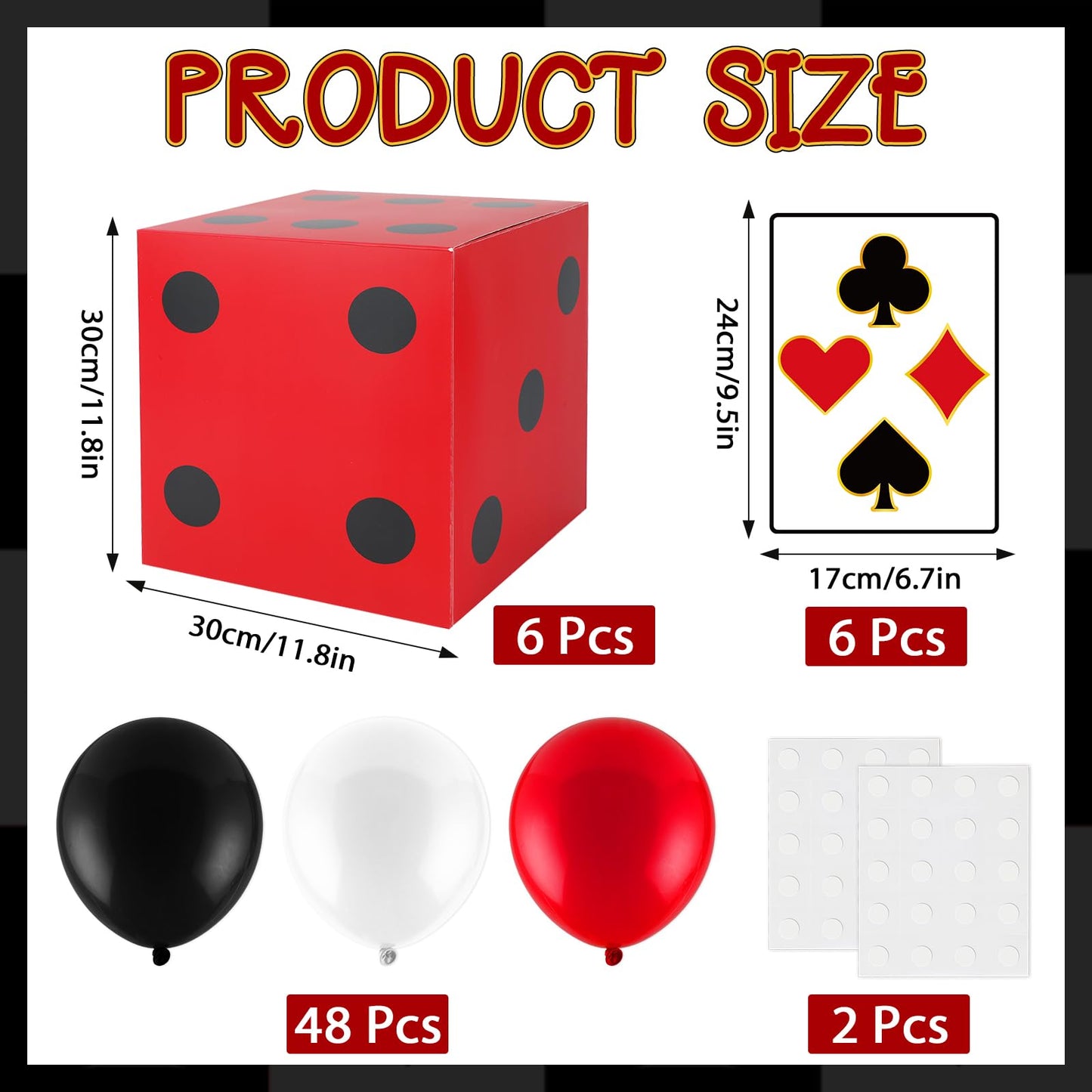 CHUNNIN 60-Piece Casino Theme Party Decoration Set | Dice Boxes, Balloons & Giant Cards