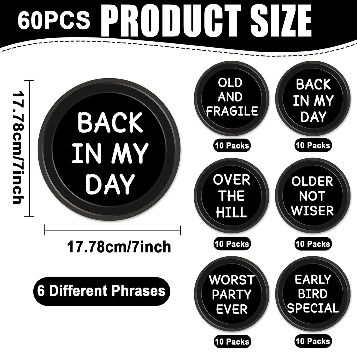 CHUNNIN 60PCS Funny Old Man Birthday Plates – 7in Over-the-Hill Party Supplies