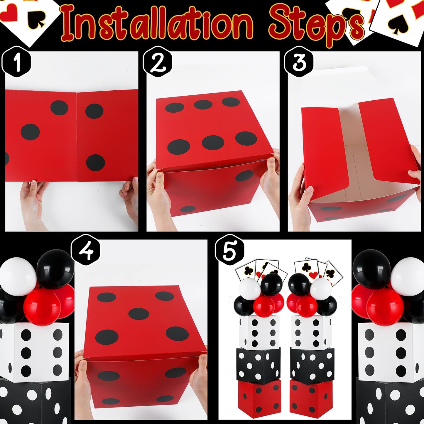 CHUNNIN 60-Piece Casino Theme Party Decoration Set | Dice Boxes, Balloons & Giant Cards
