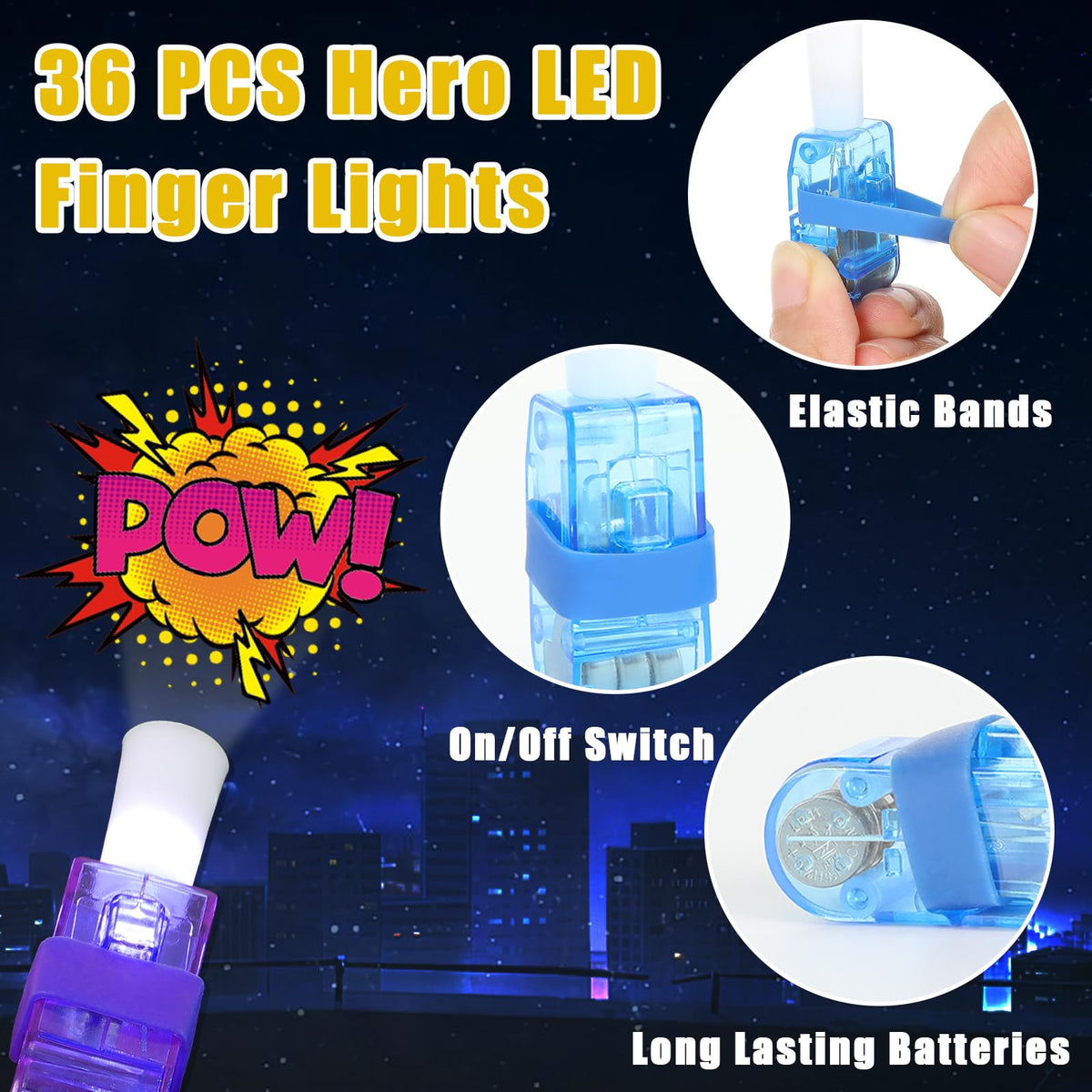 CHUNNIN 36 PCS Hero LED Finger Lights – Glow-in-the-Dark Party Favors