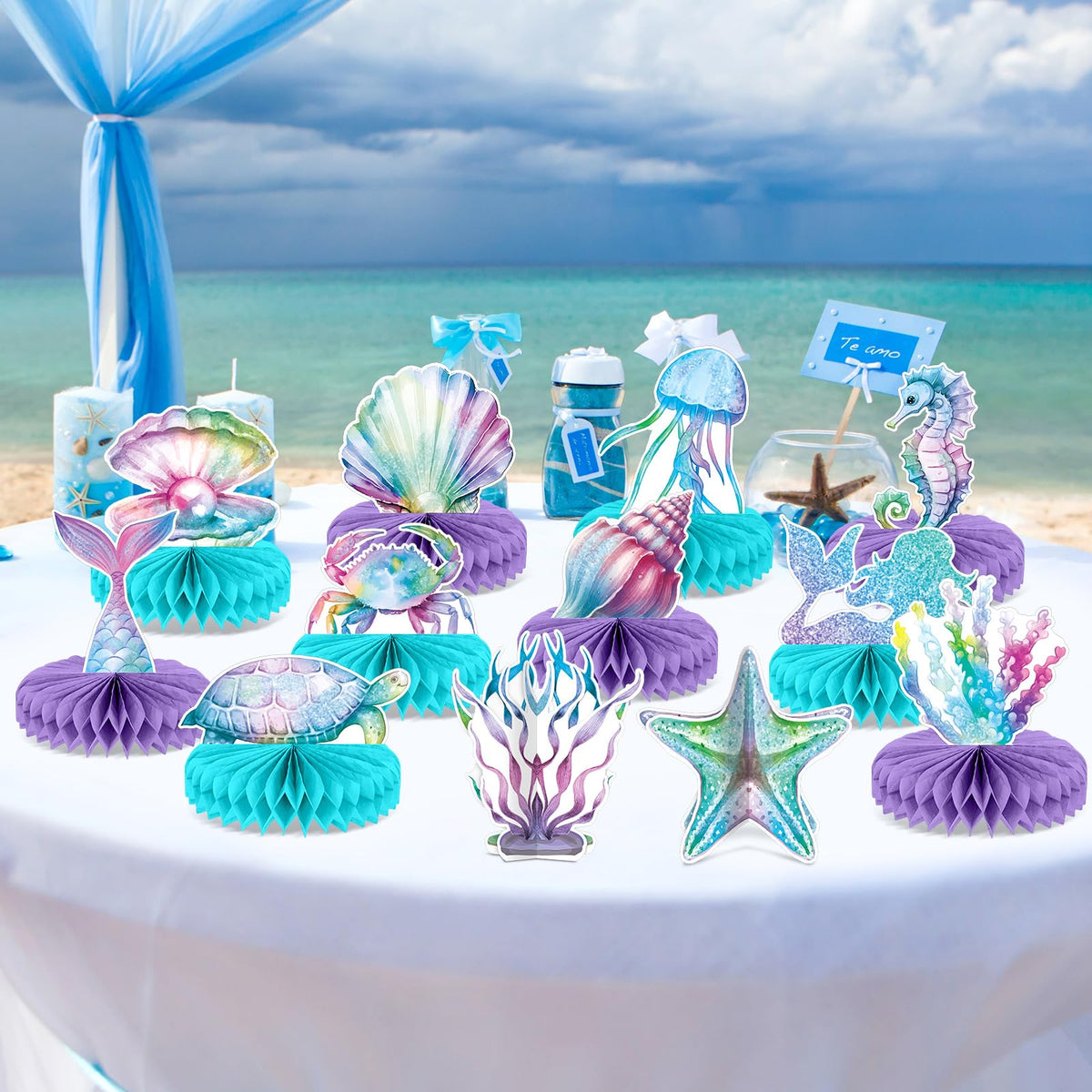 CHUNNIN 12Pcs Mermaid Honeycomb Centerpieces for Under the Sea Party – Ocean Theme Table Decor