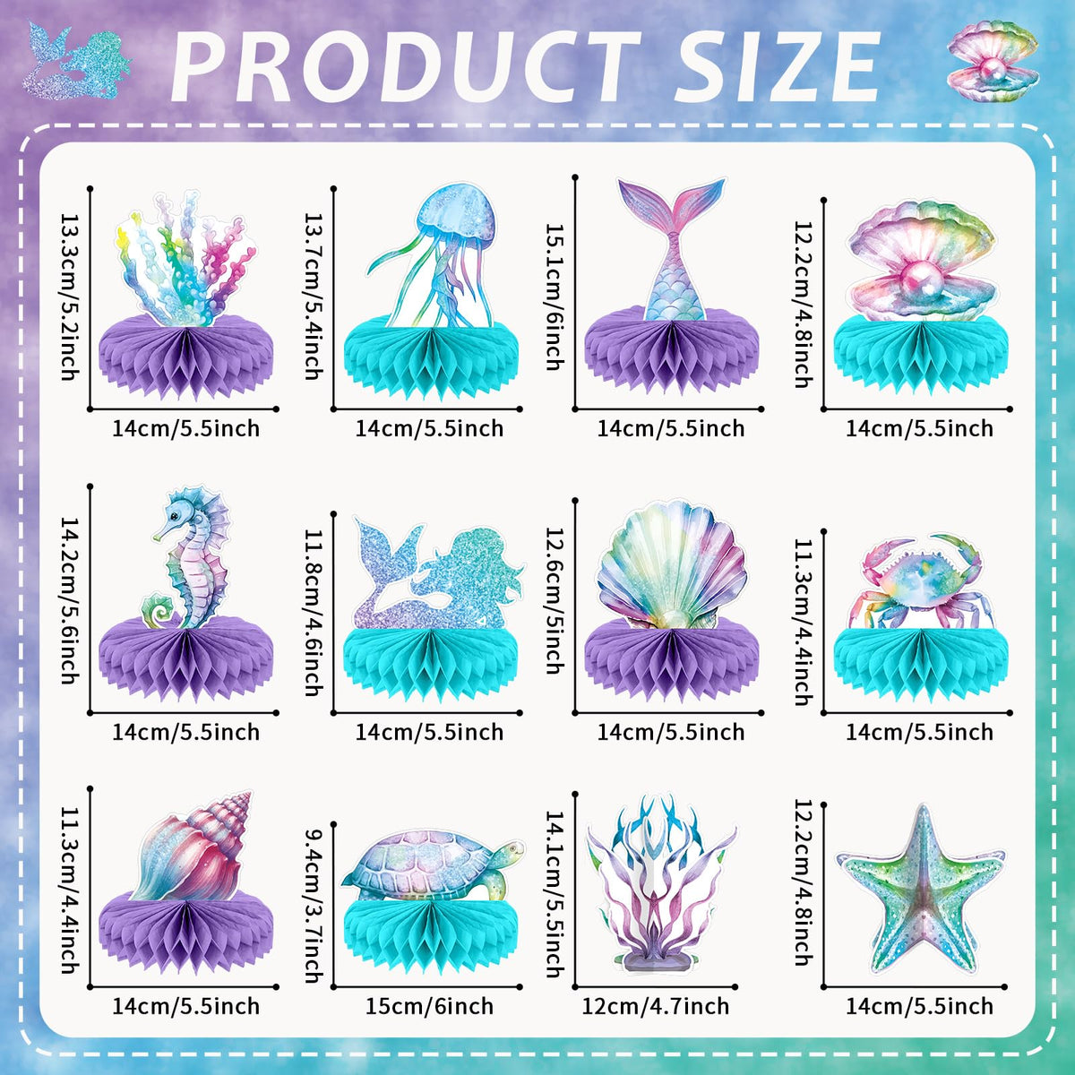 CHUNNIN 12Pcs Mermaid Honeycomb Centerpieces for Under the Sea Party – Ocean Theme Table Decor