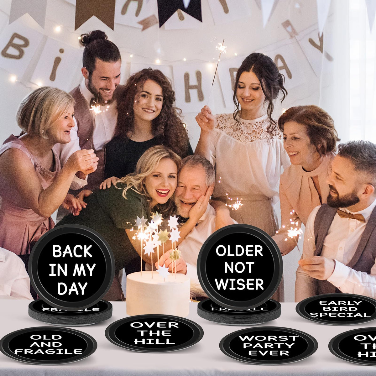 CHUNNIN 60PCS Funny Old Man Birthday Plates – 7in Over-the-Hill Party Supplies