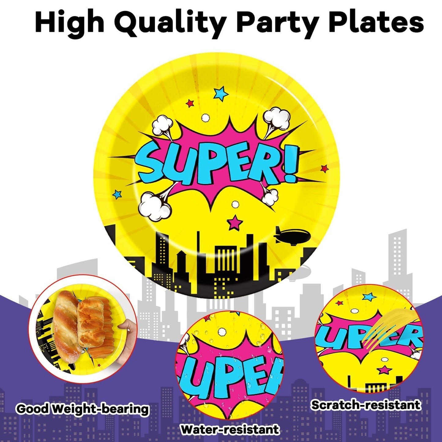 CHUNNIN 60 Pcs Super Theme Hero Party Plates – 9in Disposable Birthday Tableware
