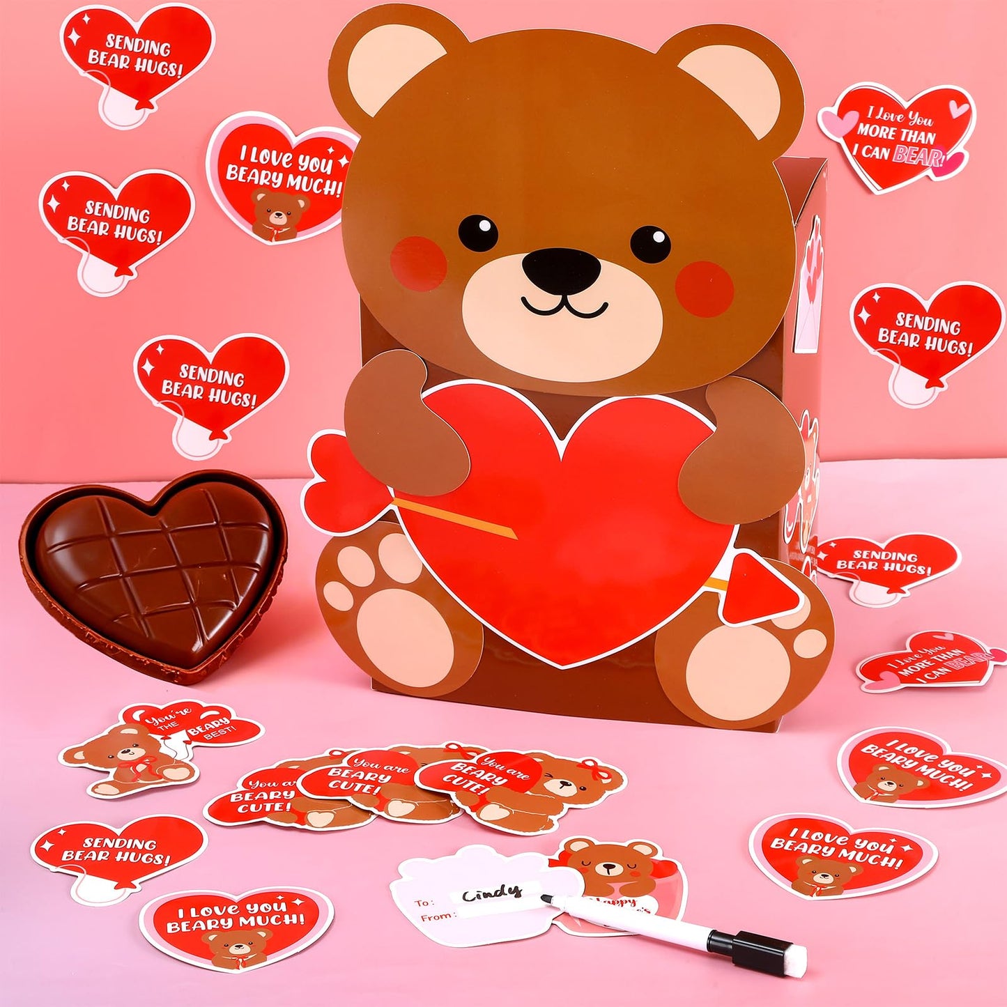 CHUNNIN Valentines DIY Bear Mailbox Card Box Kit for Kids