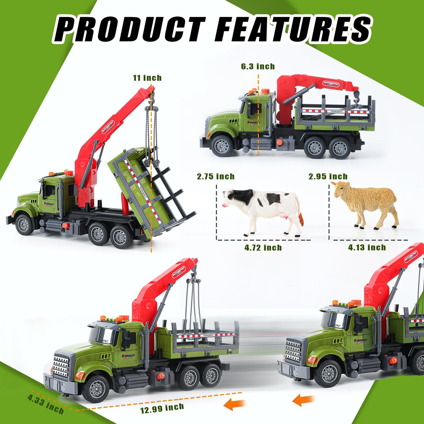 Chyucjl Large Farm Animal Transportation Truck Toy with Crane – Lights & Sounds for Ages 3–7