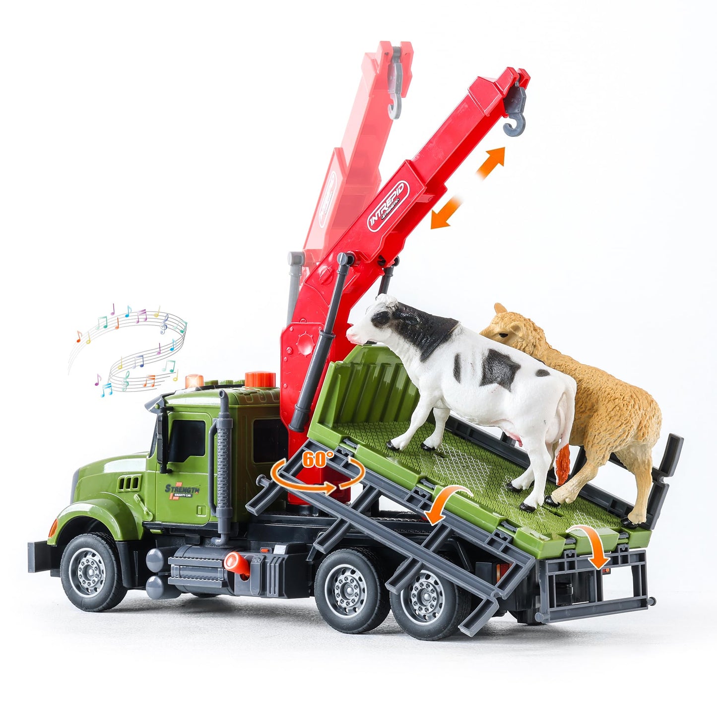 Chyucjl Large Farm Animal Transportation Truck Toy with Crane – Lights & Sounds for Ages 3–7