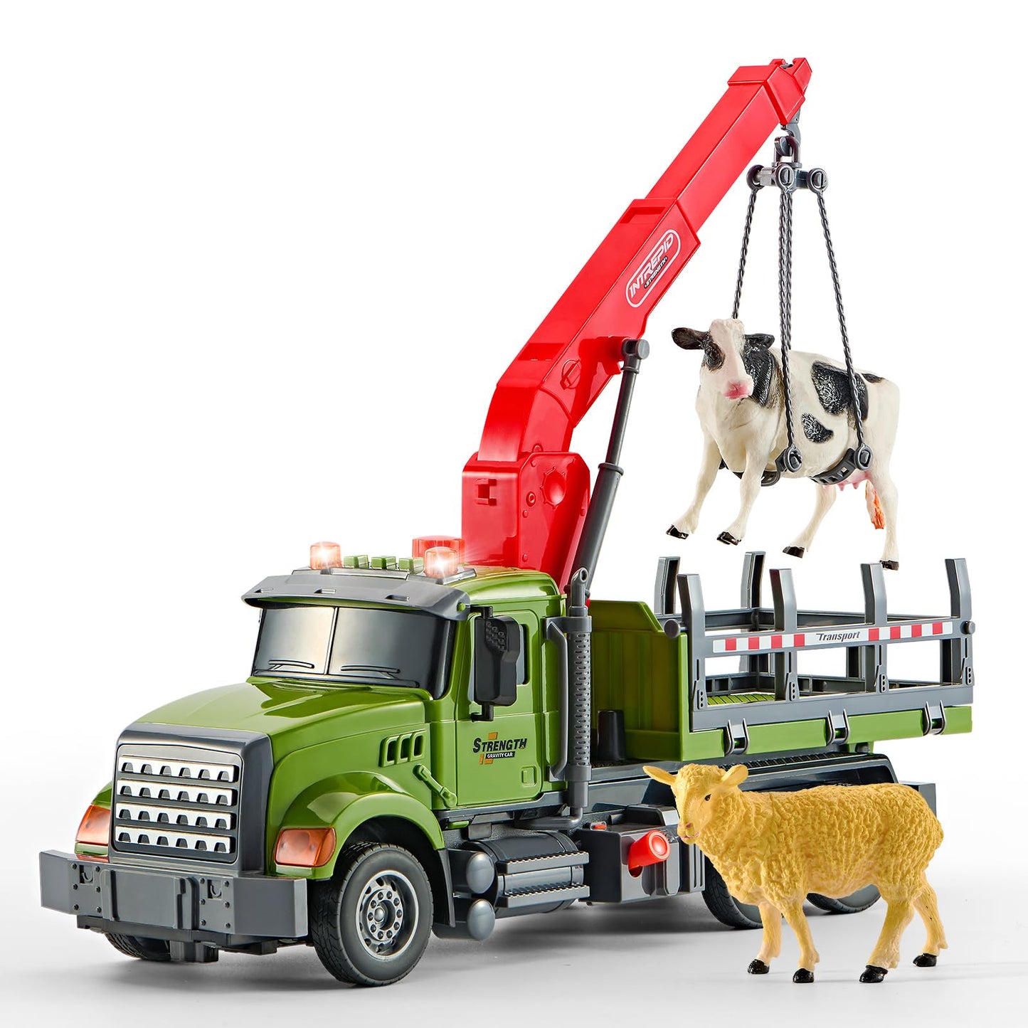 Chyucjl Large Farm Animal Transportation Truck Toy with Crane – Lights & Sounds for Ages 3–7